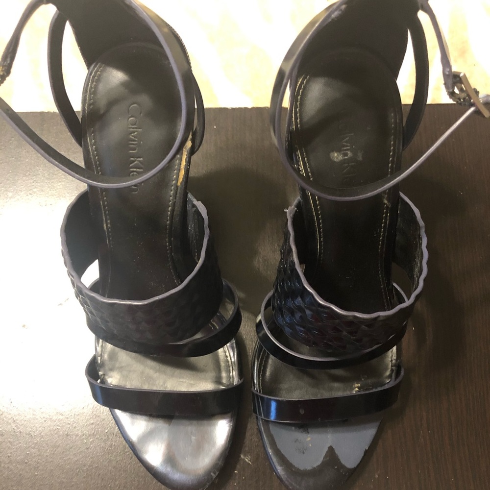 CK navy blue heeled sandals, pre loved